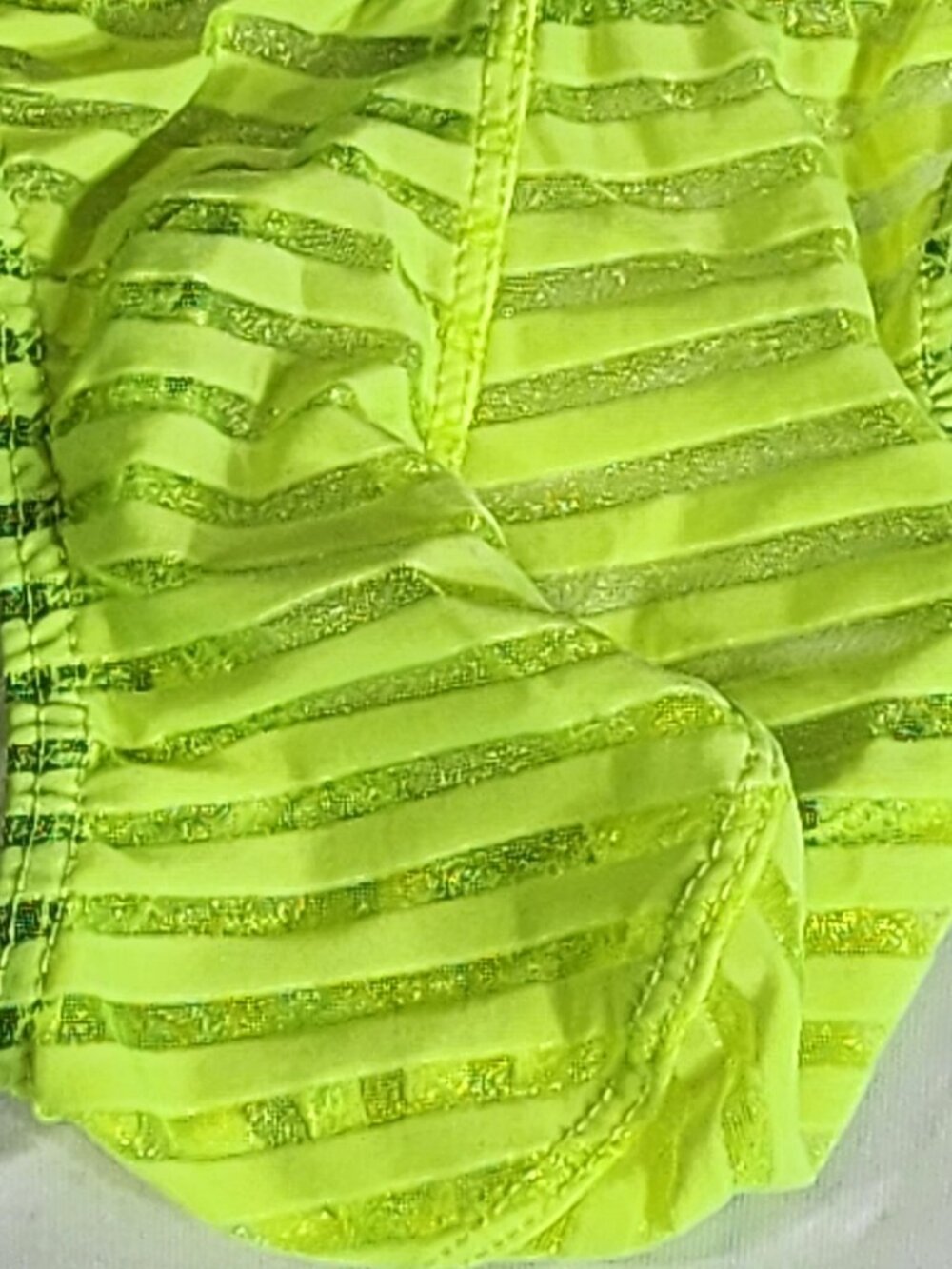 Unknown Brand Neon Lime Sheer Gray Metallic Stripe Thong Underwear Fit Like M - Picture 13 of 16